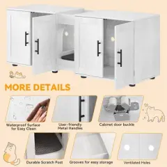 Whizmax Litter Box Enclosure for 2 Cats, Cat Hidden Litter Box Enclosure Furniture with Double Room, Wooden Enclosed Cat Litter Box Furniture,White