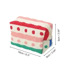 Unique Bargains Stripes Dots Quilted Square Flowers Makeup Bag Assorted Color 1 Pc