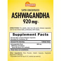 Sundance Ashwagandha Supplement 920mg | 60 Capsules