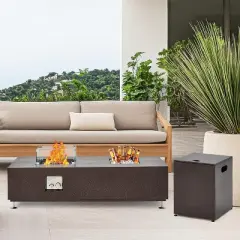 56" Propane Fire Pit Table with Ice Bucket&pound;&not;50000BTU Fire Table with 13" Square Drink Ice Bucket Wind Guard