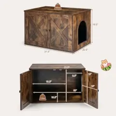Costway Wooden Cat Litter Box Enclosure Hidden Cabinet Furniture w/ Divider Pet House