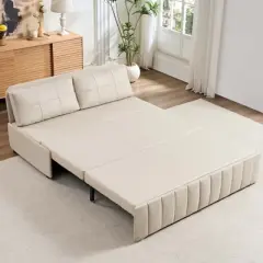 Mjkone W62''Pull Out Sofa Bed, 3-in-1 Modern Pull Out Leathaire Fabric Sleeper Sofa Couch,Chaise Lounge