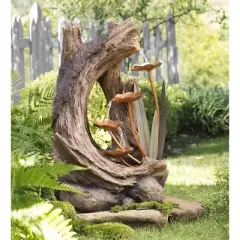 Wind & Weather Realistic Indoor/Outdoor Woodland Stump Fountain with Metal Lily Pads