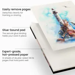 Arteza Hot-Pressed Watercolor Paper Pad, 100% Cotton, 9&rdquo;x12&rdquo;, 14 Sheets, For Detailed Work and Line Work, Dries Fast with Vivid Colors
