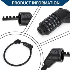 Unique Bargains Bicycle Padlock Cable Spiral Lock 5 Digit Resettable Bike Cable Lock Black