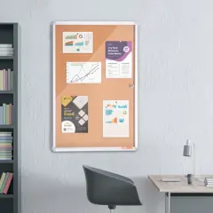 VEVOR 36"x24" Enclosed Cork Board with Aluminum Frame,Lockable Bulletin Board with Acrylic Door & 2 Keys ,Weather-Resistant Wall Display Case