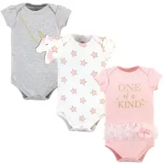 Little Treasure Baby Girl Cotton Bodysuits 3pk, Unicorn Purse