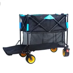 HTUTWOO Big Large Capacity Folding Cart,Extra Long Folding Cart  With Extended Lower Shelf For Camping Holds Up to 450 Pounds