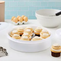 Juvale Round Cake Carrier with Lid and Handle for Desserts, Pies, Cupcakes, Deviled Eggs, White, 12 x 4 In