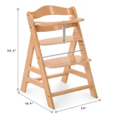 Hauck Alpha+ Grow Along Adjustable Wooden High Chair Seat w/ 5 Point Harness & Bumper Bar for Baby & Toddler Up to 198 lbs