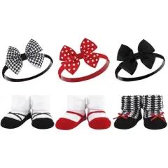 Hudson Baby Infant Girl 12Pc Headband and Socks Giftset, Red Houndstooth Red Pink, One Size