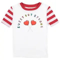Sweet But Strong Youth Girls Red & White Striped Short Sleeve Shirt & Sleep Pants Set