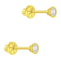 Baby Girls' Tiny Bezel CZ Screw Back 14k Gold Earrings - In Season Jewelry