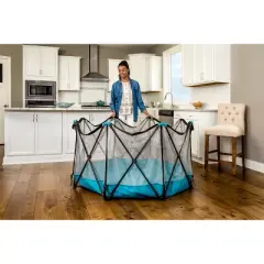 Regalo My Play Deluxe Extra Large Portable Play Yard Indoor and Outdoor Baby Gates - Aqua Blue