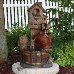 Sunnydaze 26"H Electric Polyresin Bluebird House and Buckets Outdoor Water Fountain
