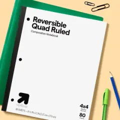 Reversible Quad Ruled Composition Notebook 8.5" x 11" 80 Sheets - up&up&trade;: Graphing Grid, Perforated, 3 Hole Punched