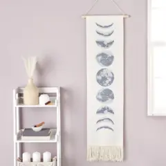 Okuna Outpost Bohemian Style Moon Phases Tapestry Hanging Wall Art for Home Decor, White, 12 x 49 In