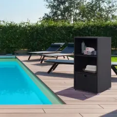 Outsunny Patio Wicker Pool Caddy, PE Rattan Storage Cabinet Holder, Outdoor Towel Rack for Pool for Space Saving Design