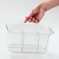 mDesign Small Plastic Storage Caddy Tote for Desktop Office Supplies - Clear