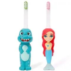 Toothbrush Toys Aqua the Mermaid & Brushy the Brushasaurus Multipack, Extra Soft Bristles with Easy Grip for Small Hands, Makes Brushing an Adventure