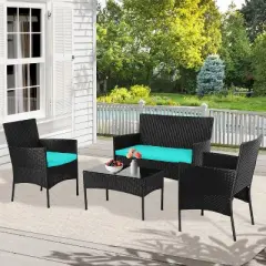 FDW 4 Pieces Conversation Set Water Resistant Patio Wicker Furniture Set for Patio Poolside