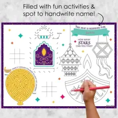 Big Dot of Happiness Happy Diwali - Paper Festival of Lights Party Coloring Sheets - Activity Placemats - Set of 16