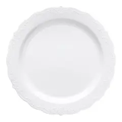 Smarty Had A Party 10" White w/ Silver Vintage Rim Plastic Dinner Plates - 120 pcs