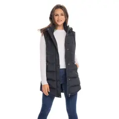 Women's Long Puffer Vest with Hood - S.E.B. By SEBBY