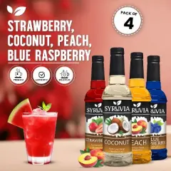 Syruvia Coffee Flavors Variety Pack: Strawberry, Coconut, Peach & Blue Raspberry 25.4 fl oz Syrup
