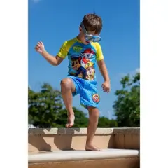 Nickelodeon Paw Patrol Rubble Chase Marshall Rash Guard and Swim Trunks with Removable Patches Outfit Set Toddler