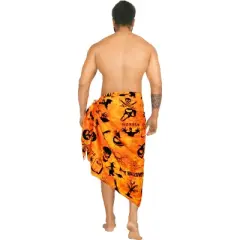 HAPPY BAY Men's Pareo Halloween Costumes Scary Theme Party Swim Trunks Swimwear Cover Up Beach Wrap Summer Sarong for Men One Size Orange, Ghost