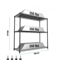 FONTOI Baker's Racks, 3 Tier Wire Shelf, Utility Metal Large Storage Rack, Height Adjustable Heavy Duty Organizer, Black, 48"*22"*18"