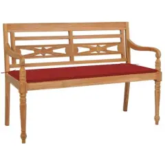 vidaXL Batavia Bench with Red Cushion 47.2" Solid Teak Wood - Red 47.2"