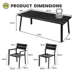 Crestlive Products 7pc 82.68in Aluminum Patio Dining Set Extendable Aluminum Top Table and 6 Chairs  Black for Outdoor Pool Lawn