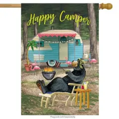 Happy Camper Bear Summer House Flag Outdoors Humor 28" x 40" Briarwood Lane