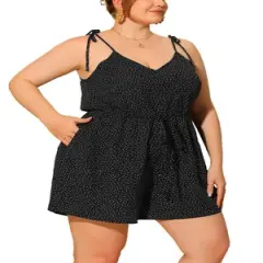 Agnes Orinda Women's Plus Size Polka Dots Drawstring Sleeveless Jumpsuit Dressy Shortalls