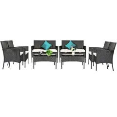 Costway 8PCS Patio Rattan Furniture Set Cushioned Sofa Coffee Table Backyard Turquoise\Red