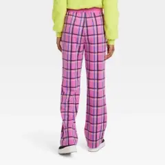 Women's Plaid Fleece Wide Leg Graphic Pants - Pink
