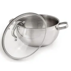 BergHOFF Belly Shape 18/10 Stainless Steel 9.5" Stockpot with Glass Lid 5.5Qt.