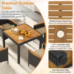 Tangkula 5PCS Dining Table Set for 4 Rattan Conversation Set w/ Umbrella Hole Patio