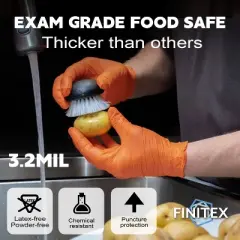 FINITEX Orange Nitrile Gloves - 100, 300 & 1000 PCS, 3.2 Mil,  Powder-Free Latex-Free Disposable Medical Exam Cleaning Food Prep Gloves