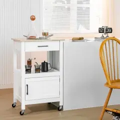 Costway Rolling Kitchen Island Cart on Wheels Bar Serving Trolley w/Drawer Cabinet Black\White