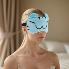 Unique Bargains Soft Cartoon Sleep Mask W-Mouth Light Blue 1 Pc