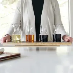 True Wine Flight Set, Wine Tasting Carafes with Chalkboard and Wooden Serving Tray, Brown