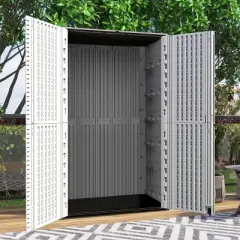 WELLFOR 385 gal Vertical Double Door Deck Box Beige