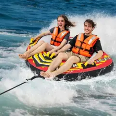 Costway Towable Tube for Boating 1 or 2 Person Inflatable Boat Tube for Youth & Adult Red