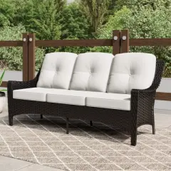 YARDSIGHT Outdoor Patio Furniture,3-Seat Wicker Sofa with Waterproof Cover & Anti-Slip Cushions