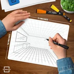 SCRIBBLEDO 1-Point Perspective 11"x14" Dry Erase Board &ndash; Reusable Drawing Whiteboard for Art Geometry Classroom & Student Practice