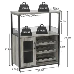 Garvee Wine Cabinet with Large Storage Space and Detachable Rack, Small Sideboard and Buffet Cabinet with Mesh Door, Retro Brown/Gray
