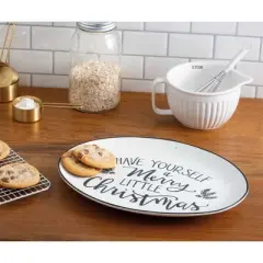 Primitives By Kathy 8.5 Inch Merry Little Christmas Platter Christmas Seasonal Tabletop , Holly Debossed Evergreen (1PC)